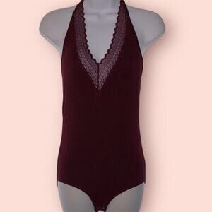 American Eagle Size M - Burgundy Lace Halter Bodysuit
